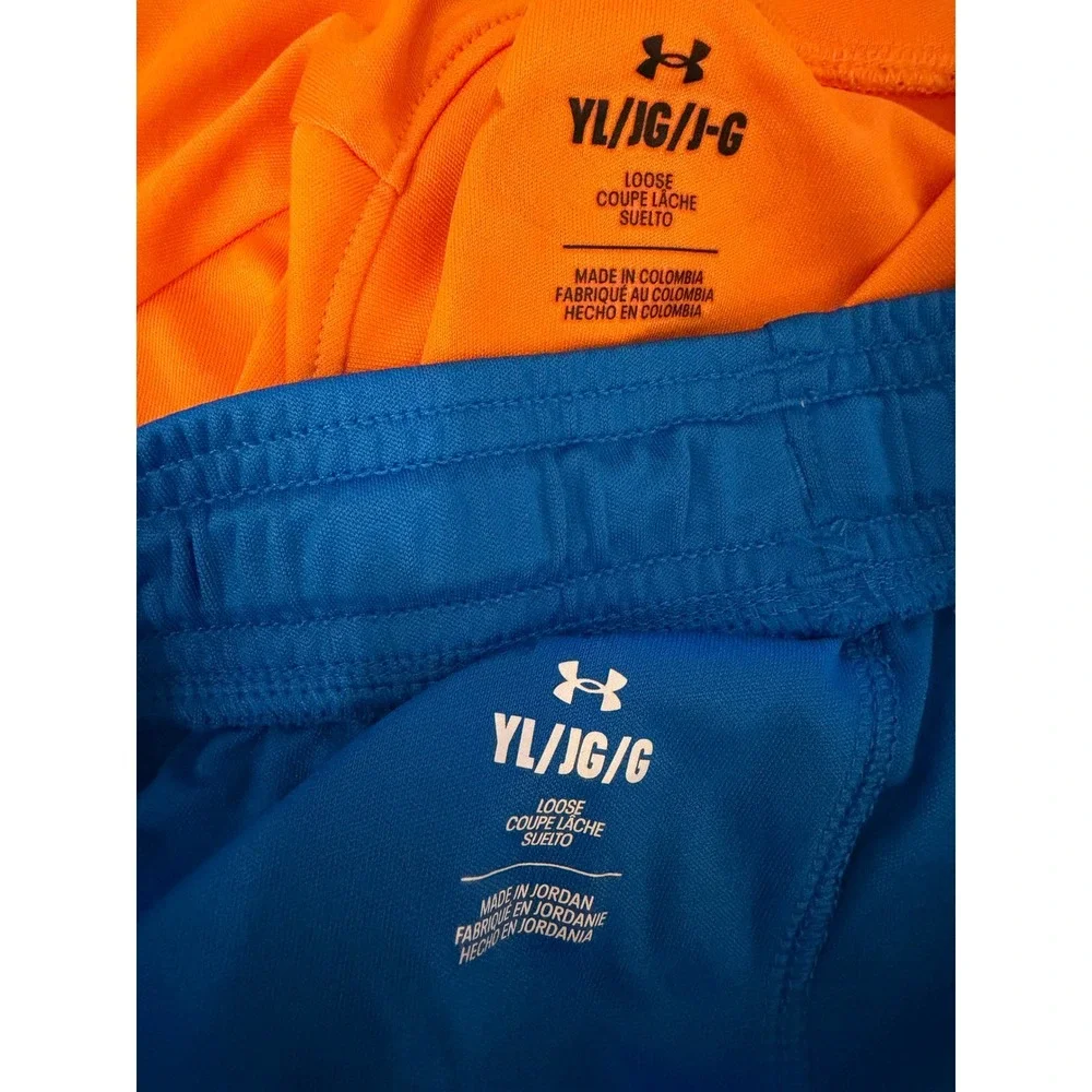 Under Armour Boys Orange Blue Athletic Shirt Shorts Set - Youth Large